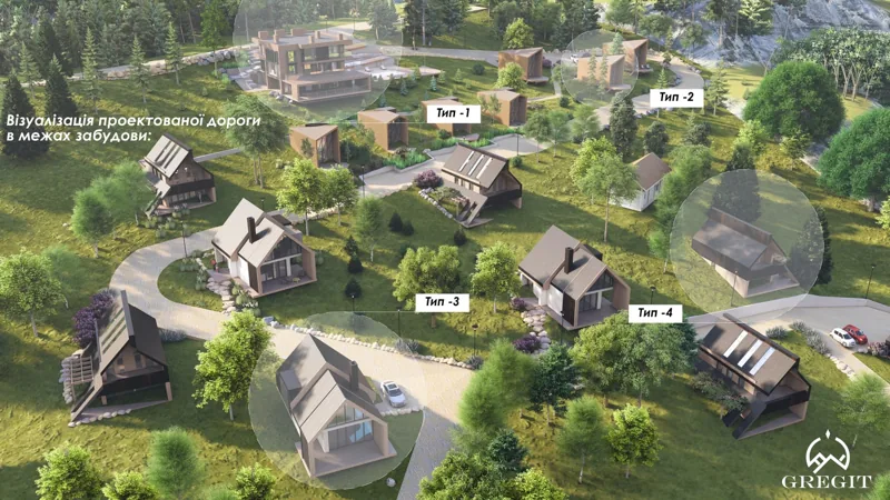 Генплан містечка GREGIT Hills з типами будинків